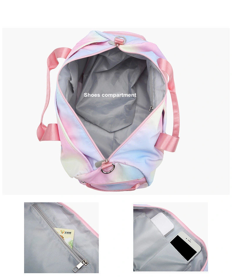 Wholesale Shoes Compartment Weekender Bag Customize Rainbow Girls Travel Duffel Bag Large Capacity Pink Gym Sport Shoulder Bag