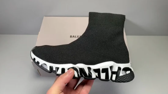 1:1 Balenciga Herren-Speed-Sneaker aus schwarzem Jacquard-Strick, Sportschuhe mit weißer und schwarzer Graffiti-Sohle